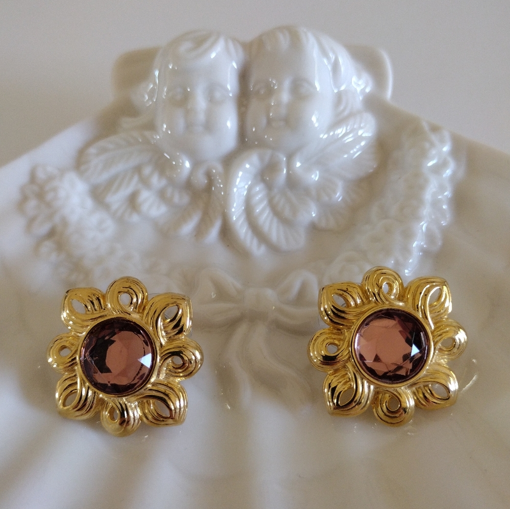 KJL Kenneth Jay Lane crystal center gold-tone pierced earrings